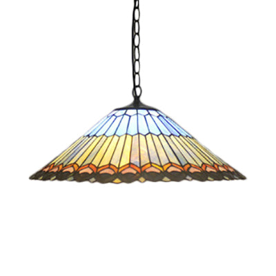 Restaurant Hanging Lamp: Traditional Beige Pendant Light With Stained Glass Shade