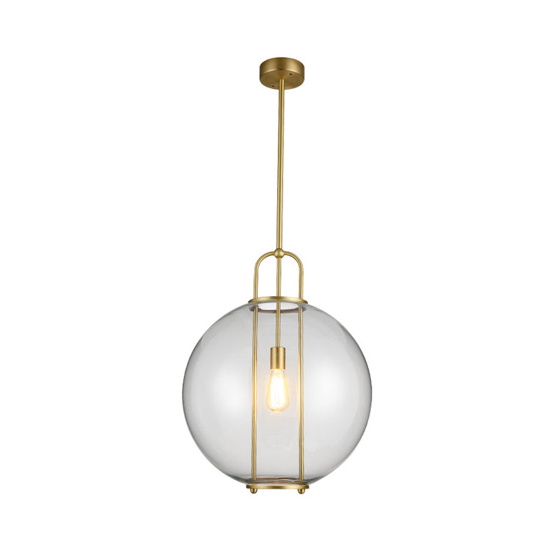 Clear Glass Hanging Lamp With Postmodern Globe Design - 1-Light Pendant In Brass For Bedside