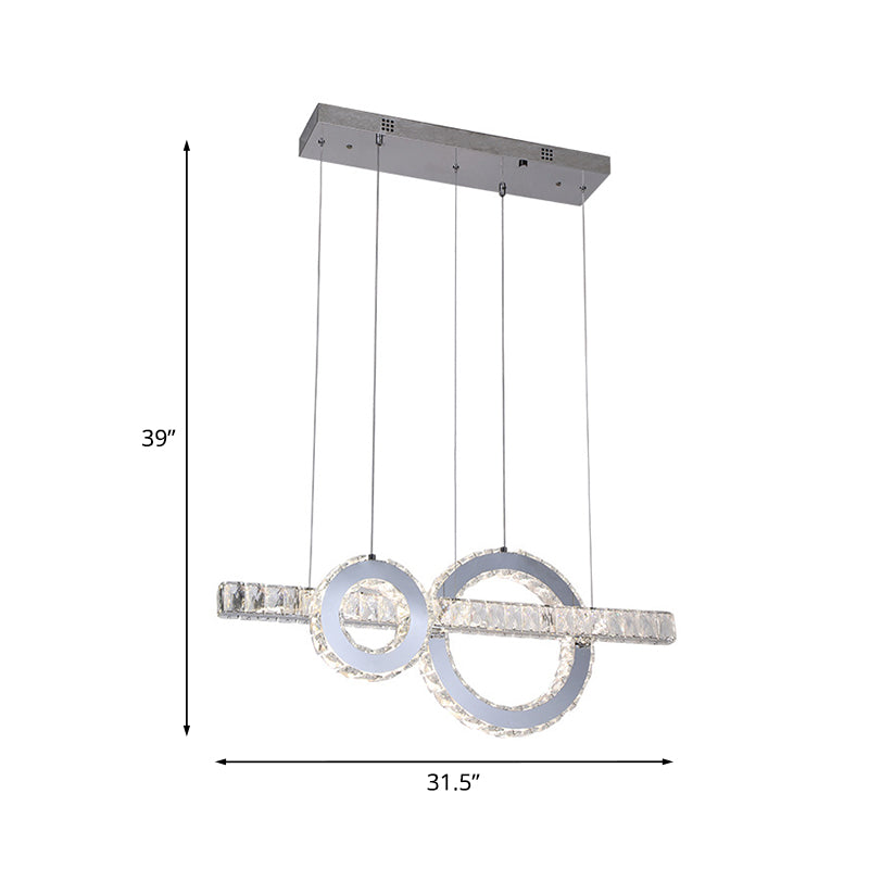 Minimal Linear Led Ceiling Pendant Lamp With Crystal-Embedded Down Lighting In Stainless Steel