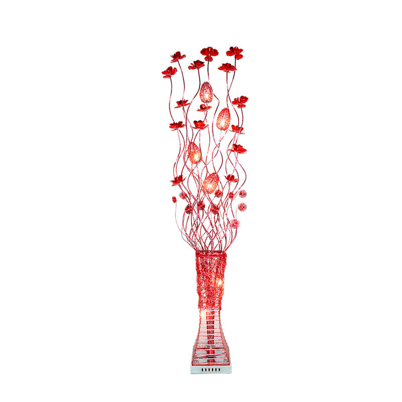 Red Aluminum Led Trapezoid Floor Lamp: Stylish Floral Décor For Living Room Lighting