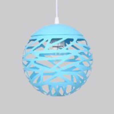 Modern 1-Head Candy Colored Hollow Pendant Lamp For Kids Bedroom Blue / 8