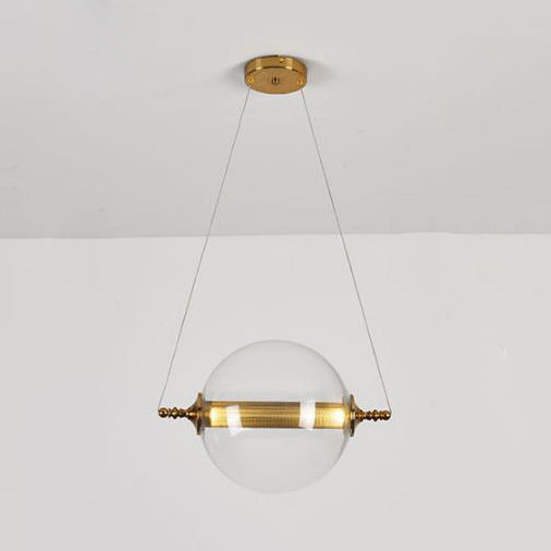 Modern Ball Pendant Amber/Smoke/Tan Glass Bedroom Ceiling Led Fixture Clear
