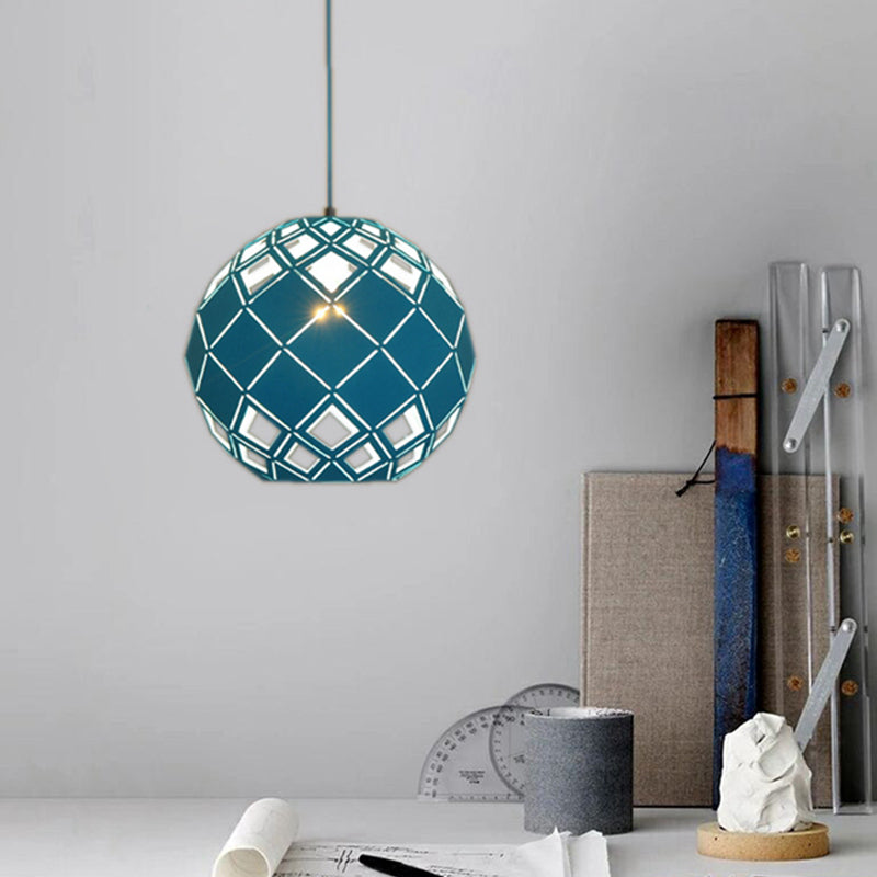 Hollow Globe Pendant Light - Nordic Metal Ceiling Lamp For Study Room 1 Blue/Red/Yellow Blue