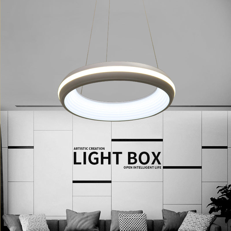 Modernist Led White/Grey Hanging Light Fixture - Doughnut Metal Pendant 19/25 Wide Grey / 19