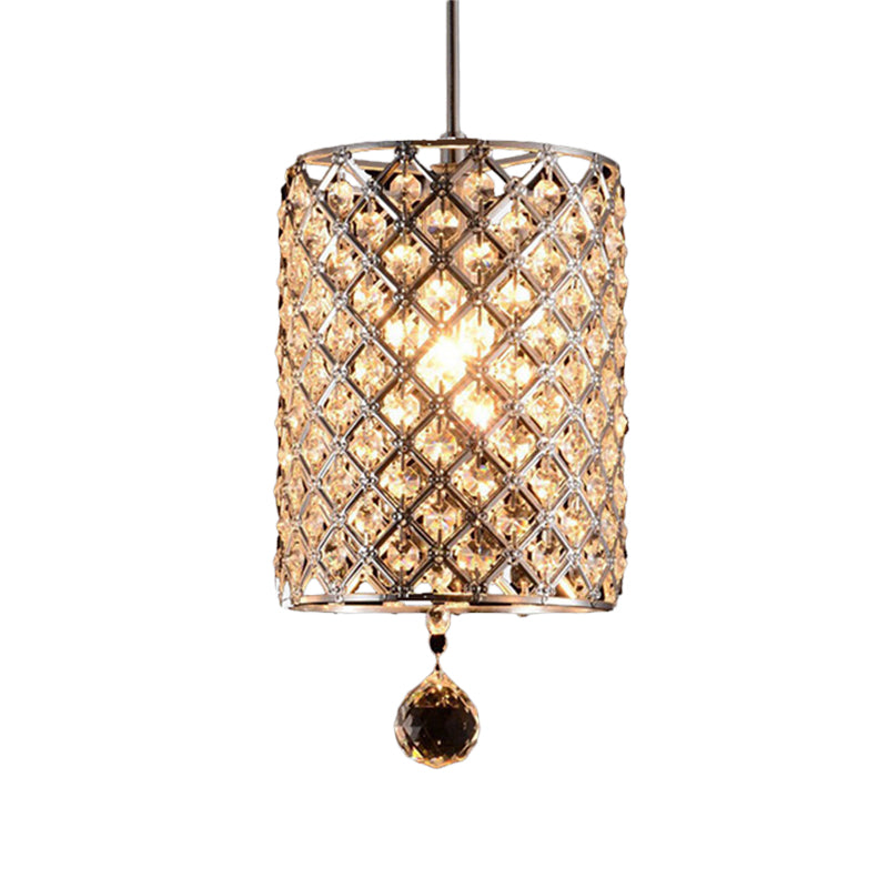 Modern Chrome Crystal Cylinder Pendant Light Fixture For Restaurant