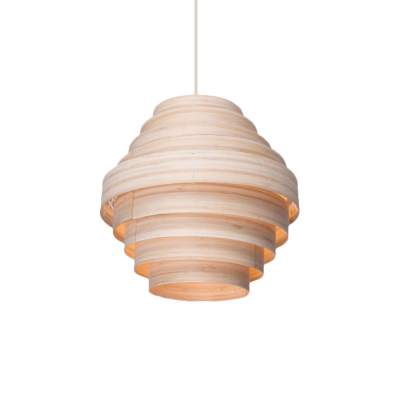 Natural Wood Tiered Pendant Light For Modern Living Spaces