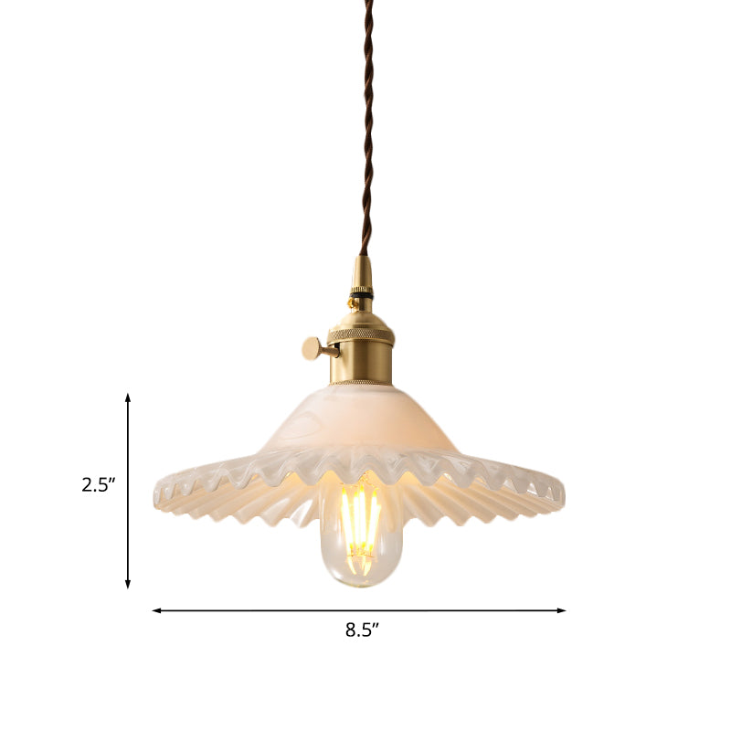 Chloe – Scalloped Pendant Light in Brass and White Glass