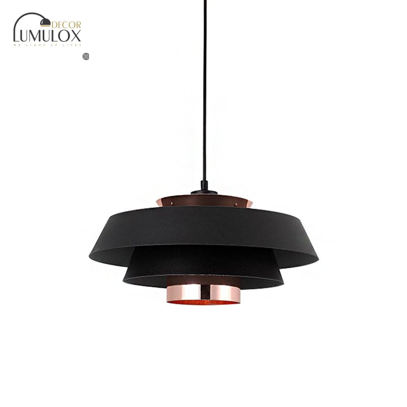 3-Tier Retro Drum Style Ceiling Fixture in Black – Adjustable Pendant for Restaurants