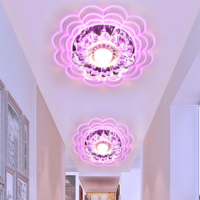 Contemporary Led Flush Mount Crystal Glass Ceiling Fixture - Stainless-Steel Warm/White/Multi Color