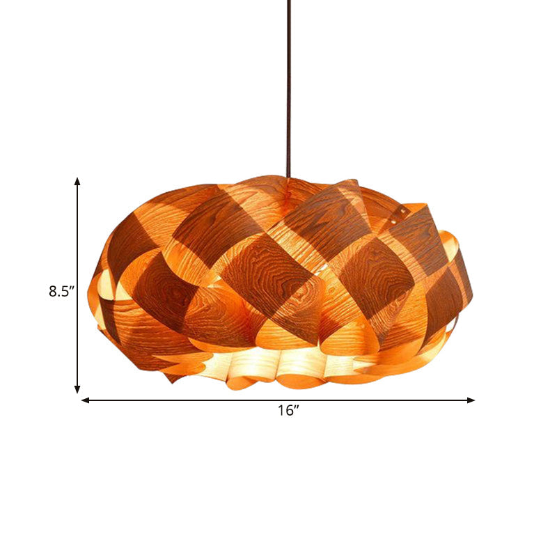 Stranded-Weaving Asian Drum Shade Pendant Ceiling Light In Beige