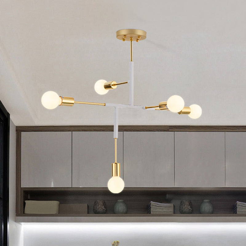 Postmodern 5-Head Semi Flush Mount Ceiling Light With Vertical Exposed Metal - Black/White And Gold