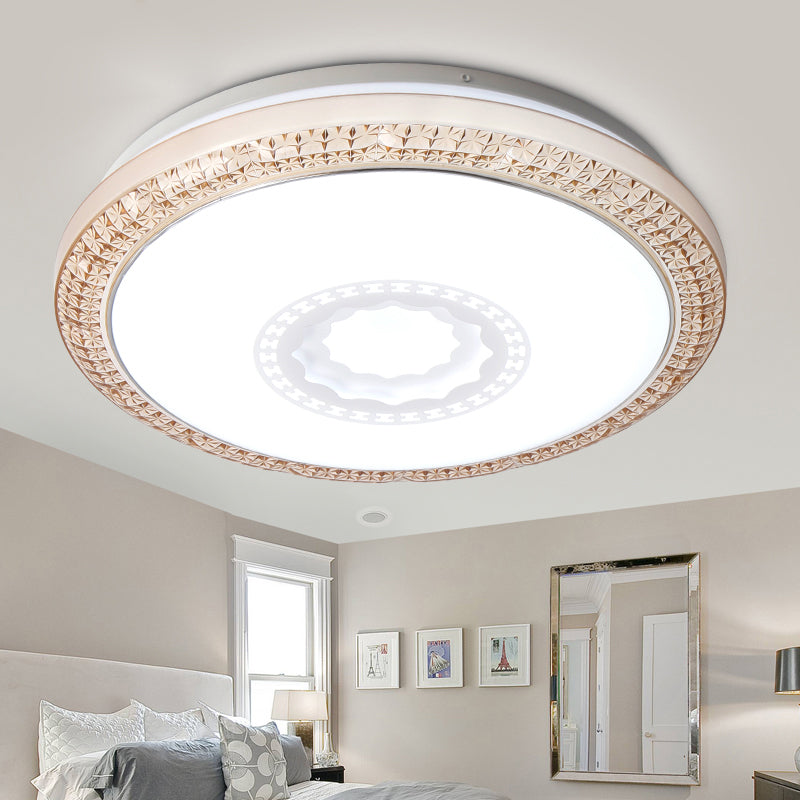 Contemporary LED Drum Flush Mount Lamp - Acrylic Diffuser in White/Pink/Blue - Ideal for Bedroom Ceiling - Warm/White Light - 16"/19.5" Dia