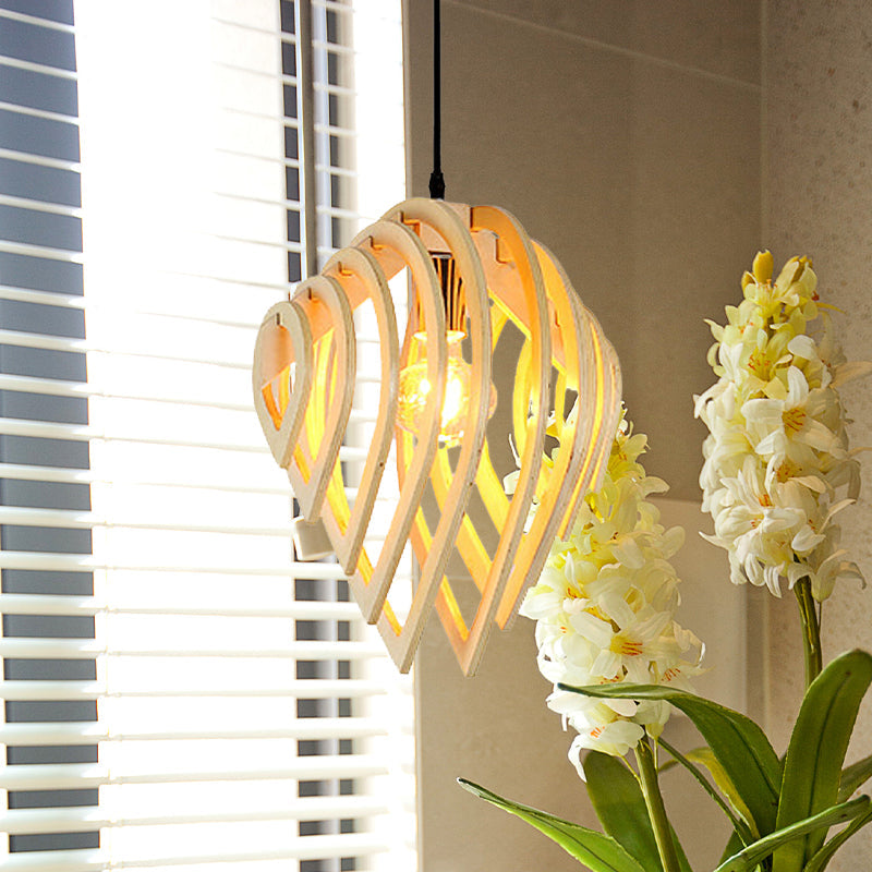 Modern Wood Water Drop Ceiling Light - 1-Light Pendant Lamp For Bedroom