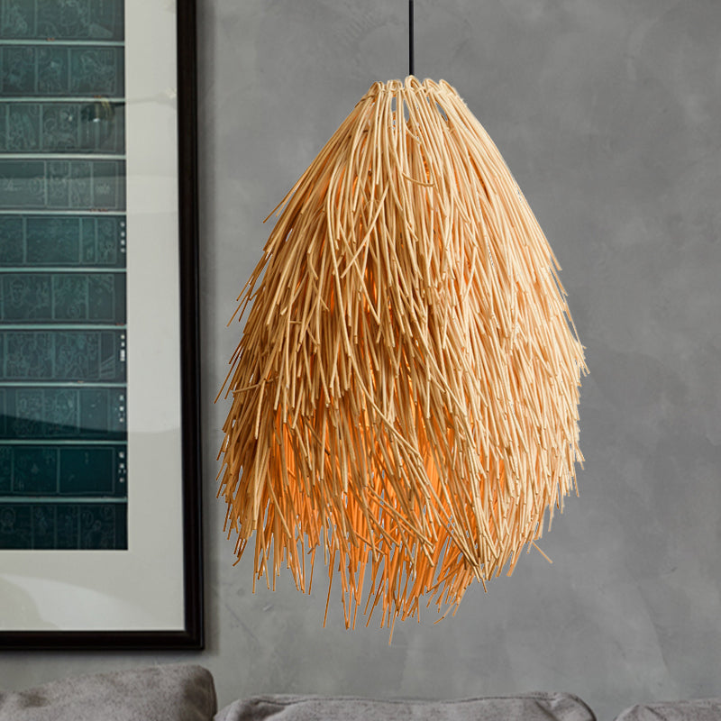 Gisalie - Lampe suspendue élégante en forme de larme beige Luminaire suspendu asiatique élégant en rotin à 1 ampoule pour restaurant