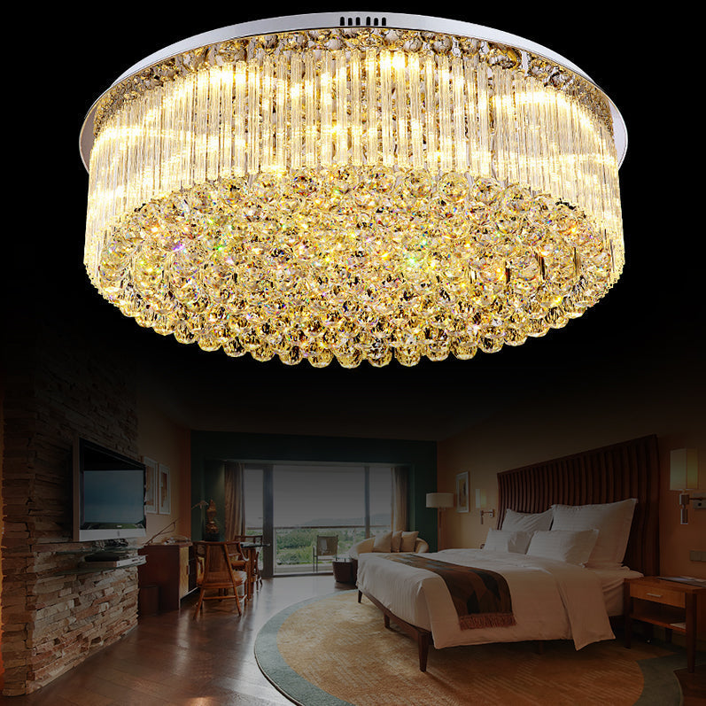 Contemporary Clear Crystal Drum Flush Mount LED Ceiling Light - 19.5"/23.5" Wide, Ideal for Living Room