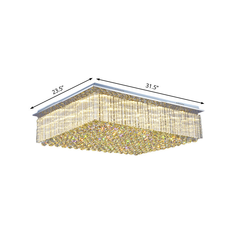 Modern Crystal Led Ceiling Mount Light For Bedroom - 31.5/37.5 Wide Rectangular Design In Clear
