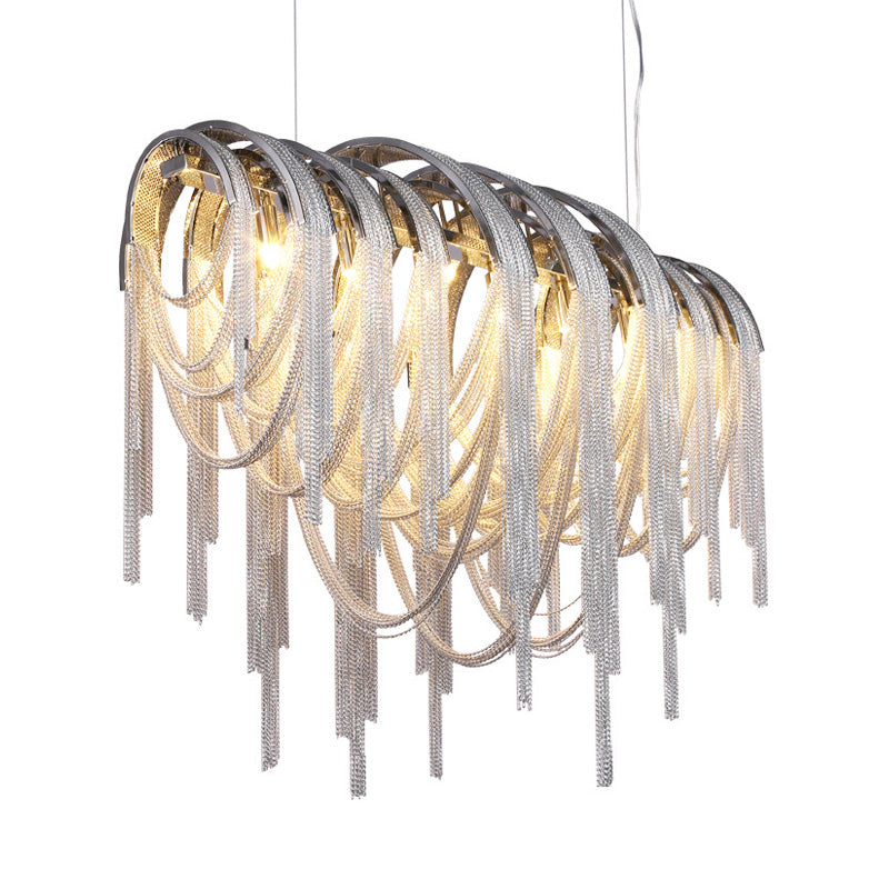 Contemporary Nordic Style Metal Tassel Chandelier - 7-Light Ceiling Lamp In White