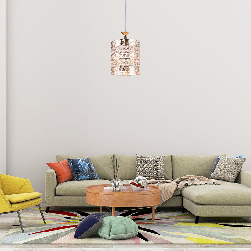 Vintage Gold Metal Cylinder Hanging Light With Crystal Accent - 6/7 Dia 1 Ceiling / 8