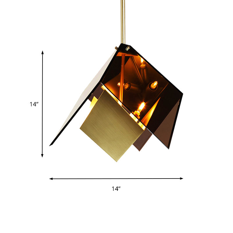 Modern Amber Glass Origami Pendant Light With 3 Led Lights For Kitchen Ceiling