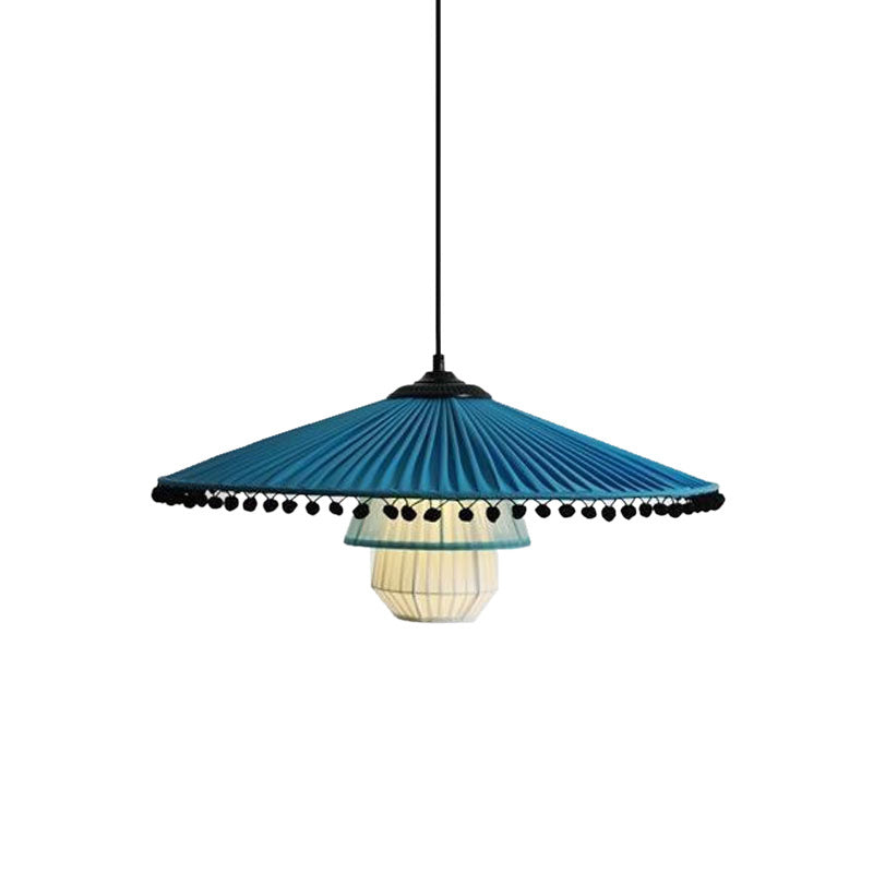 Stylish Blue Flare Pendant Lamp - Modern 1-Head Ceiling Light With Bead Droplet
