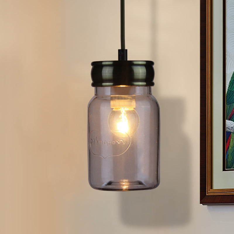 Vintage Black Glass Ceiling Pendant Light - One-Light Jar-Shaped Hanging Lamp For Indoor Use