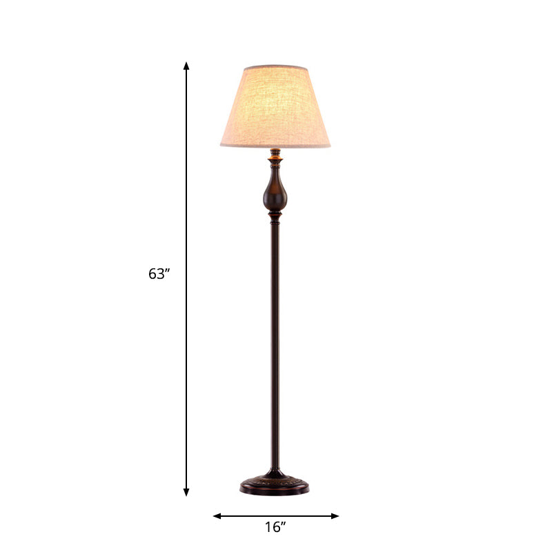Vintage Barrel Fabric Standing Lamp With 1 Bulb - Apricot Floor Lighting For Drawing Room