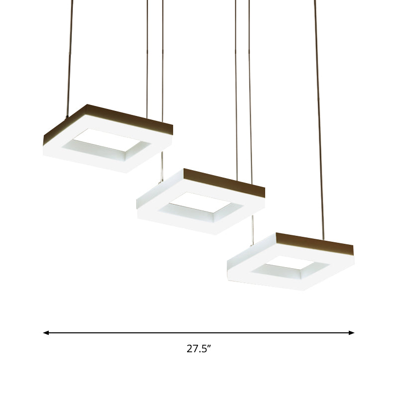 Modern Acrylic Square Chandelier With 3 Bulbs - Black And White Pendant Light Fixture