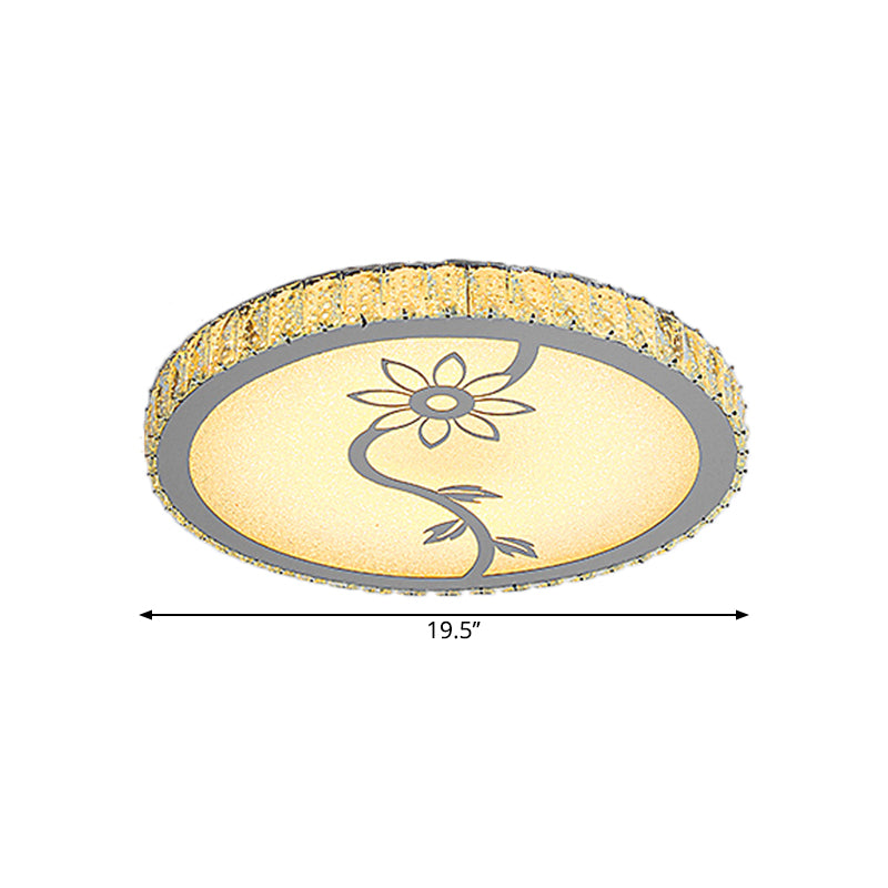 Modern Led Chrome Flushmount Ceiling Lamp With Blossom Pattern Circle-Close Design