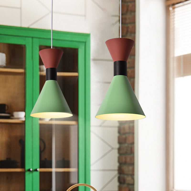 Nordic 1-Light Metal Pendant With White/Pink/Green Hourglass Design Green