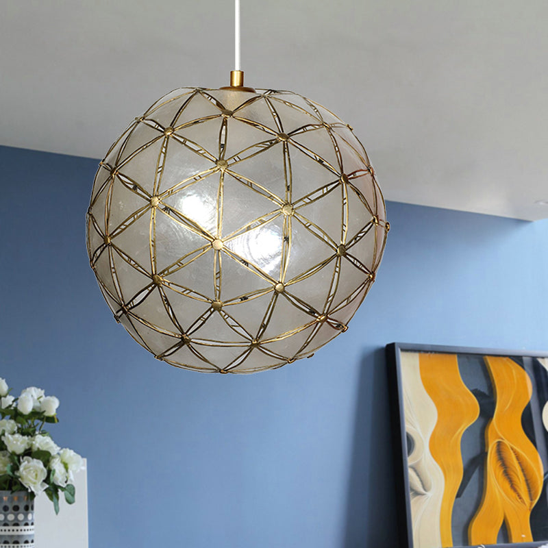 Gold Ball Shell Pendant Dining Room Ceiling Light / D