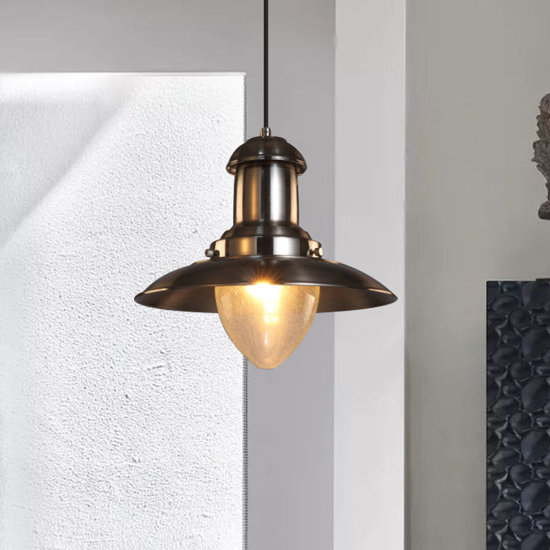 Industrial Style Saucer Shade Pendant Lamp - Copper/Nickel Finish Metal And Glass 1 Light Hanging