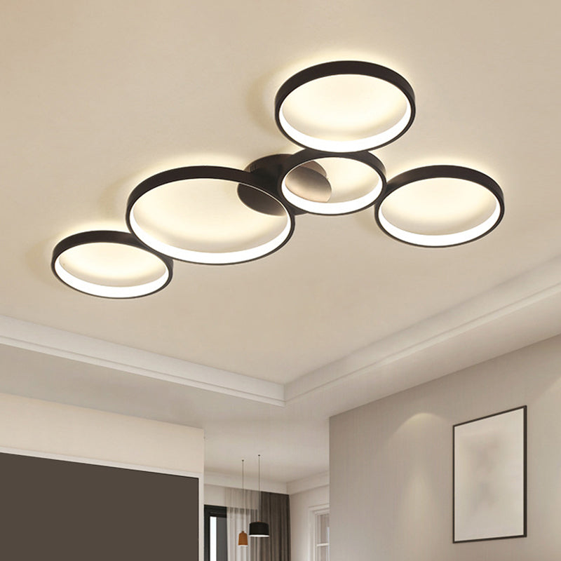 Modern Metal Bubble Rings Flush Mount Led Ceiling Light - 3/4/5-Head Black Surface 5 /