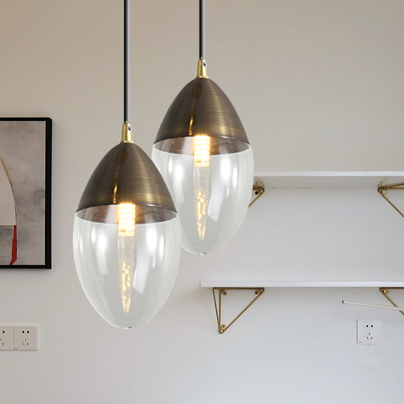 Ellipsoid Suspension Pendant With Clear/Amber Glass - Led Ceiling Hung Light For Dining Room Clear