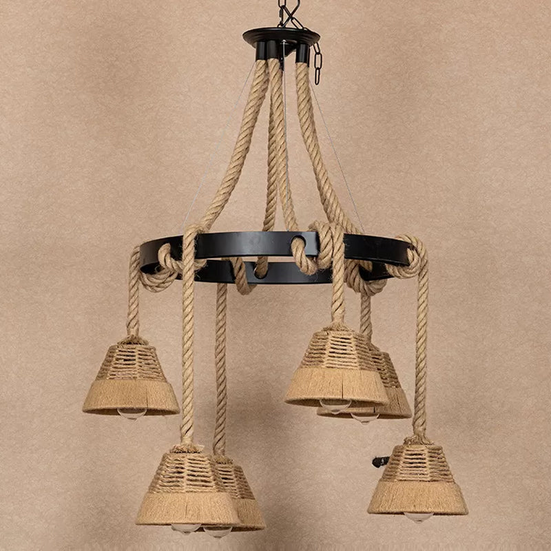 Carillon Cottage Brown Roped Pendant Chandelier - 6-Light Ceiling Fixture For Restaurants
