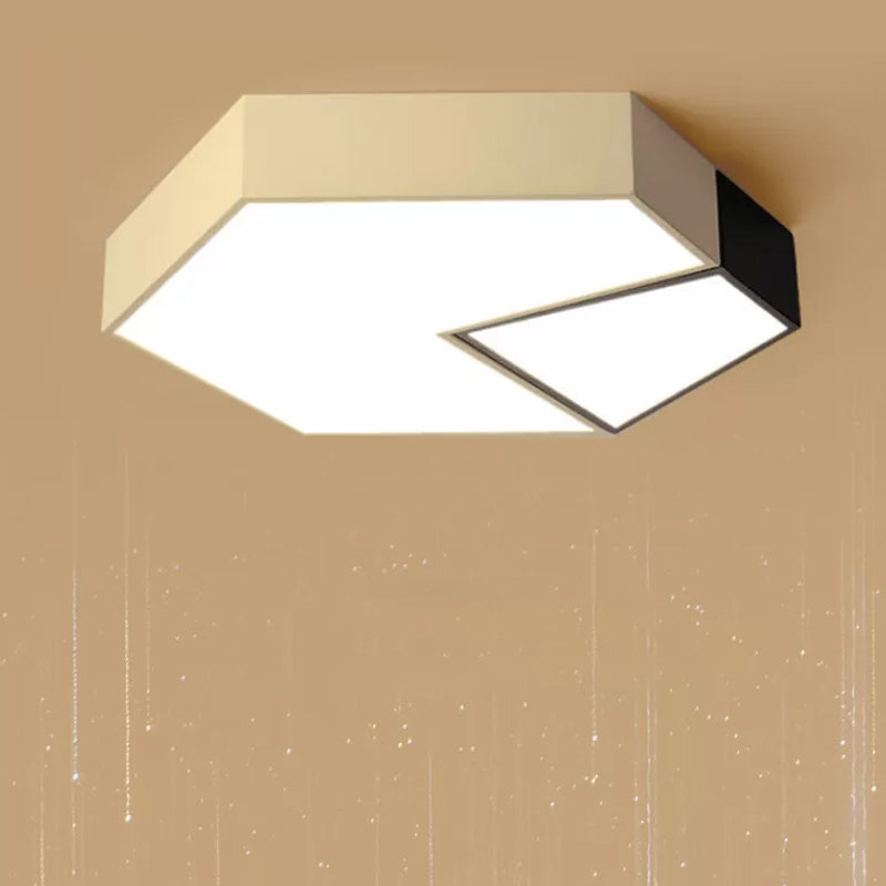 Hexagonal Led Ceiling Fixture - Modern Black And White Color-Block Design 15/19 Sizes Flush Mount