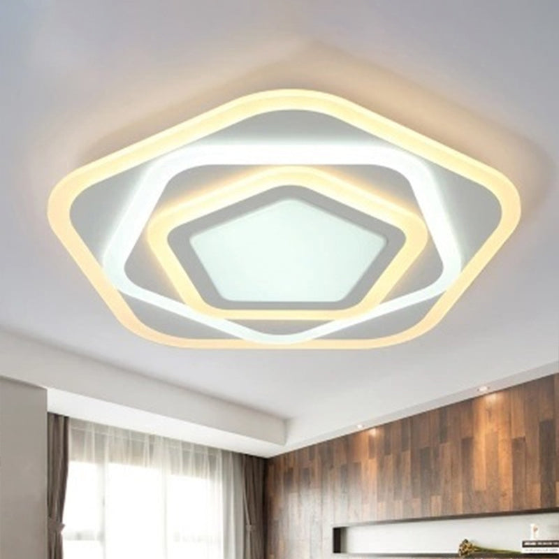 Contemporary White Layered Pentagon Led Flush Light - Warm/White Ceiling Mount Lamp 8/19.5 Wide / 8