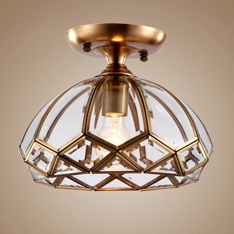 Colonial Clear Glass Bloom Ceiling Flush Mount Light With Brass Finish - 1-Light Lamp