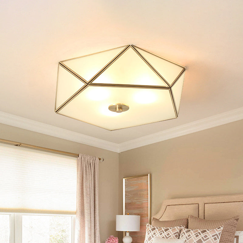 Vintage Scalloped Frosted Glass Flush Mount Light With Brass Finish - 3 Lights For Bedroom Ceiling /