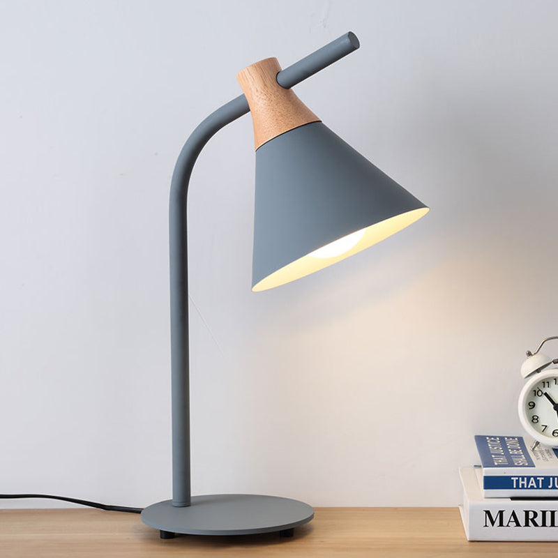 Nordic Style Cone Desk Lamp - Metal 1 Head Plug-In Cord For Dormitory Bedroom Grey