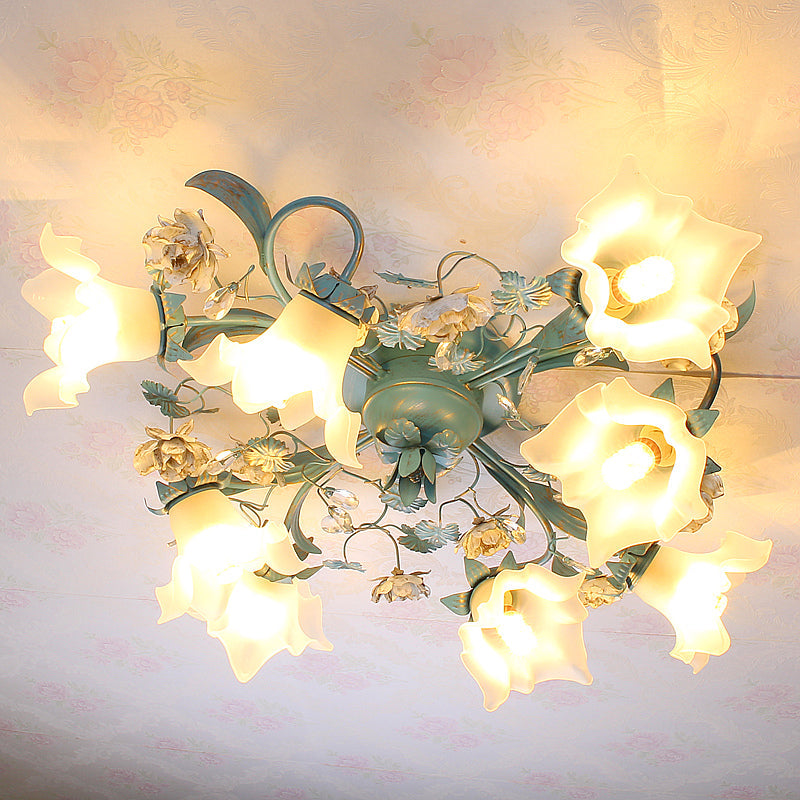 Pastoral Style Blue Semi Flush Ceiling Light With Frost White Glass - Perfect For Bedroom Lighting 8