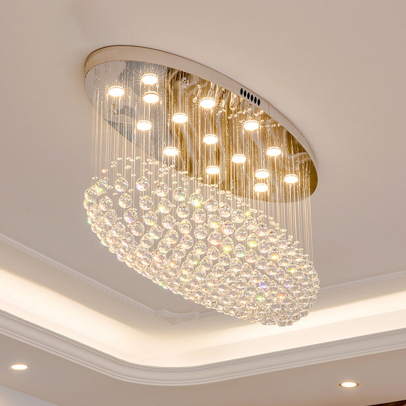 Modern Stainless Steel Flushmount With 20 Crystal Heads - Perfect For Living Room