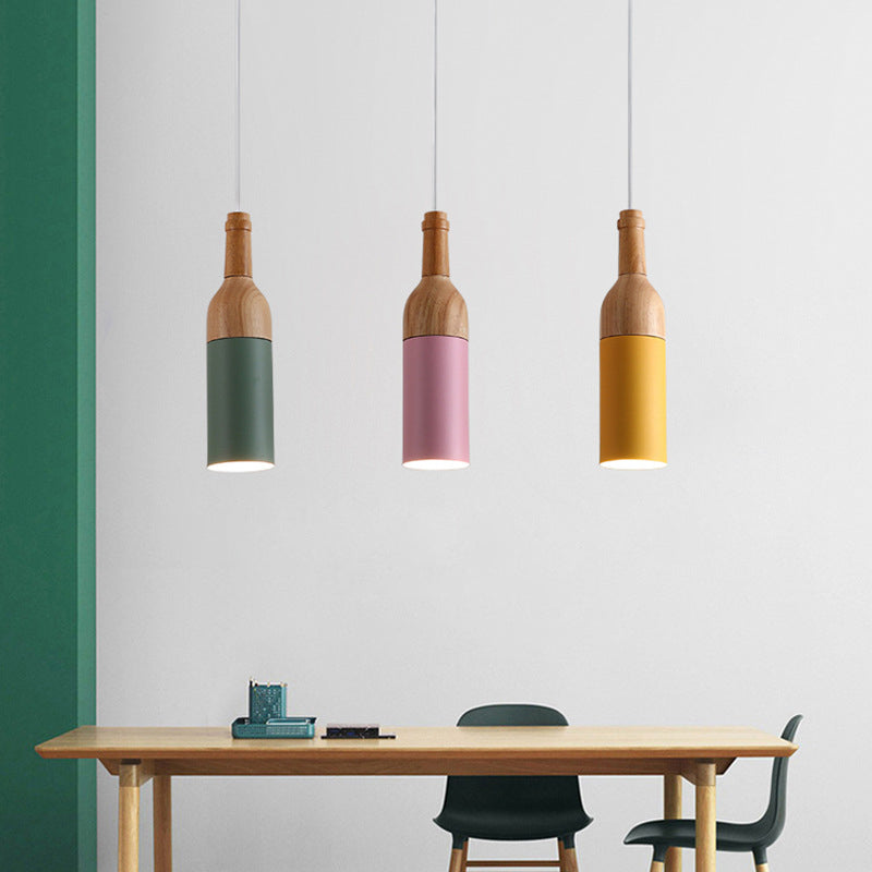 Sleek Bottle Shaped Pendant Light - Simplicity Metal Cluster 3-Light Wood Suspension Lamp For Dining