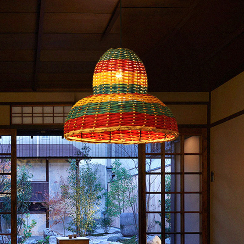 Hand-Woven Rattan Suspension Lamp: Asian 1-Head Pendant Light Fixture - Multi-Colored Multi-Color /
