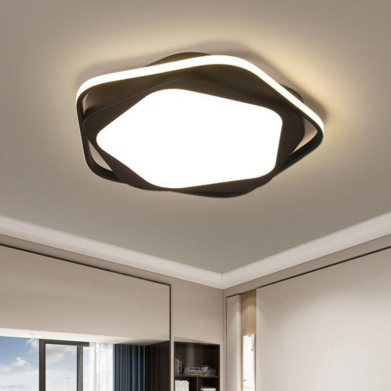Black Metal Led Flush Mount Ceiling Light - Minimalist Pentagon Design For Bedroom / Warm