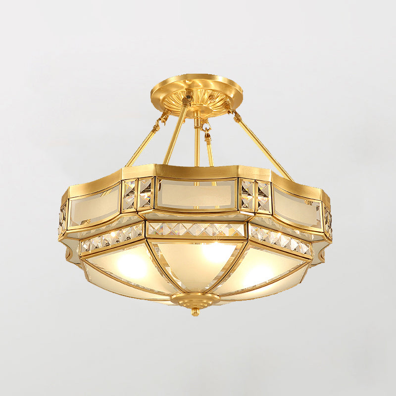 Plafonnier en verre doré : forme de bol classique pour lustre de chambre