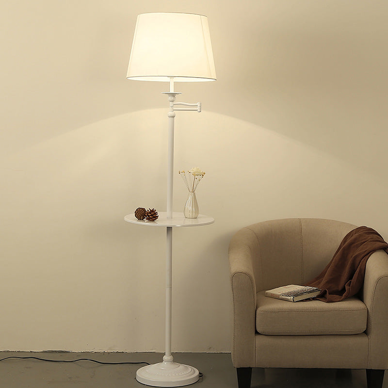 Vintage Fabric Cone Floor Lamp With Tray - Elegant Standing Light For Living Room White