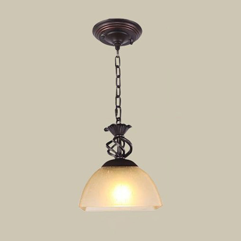 Vintage Brown Glass Pendant Light With Single-Bulb In Bowl Shape