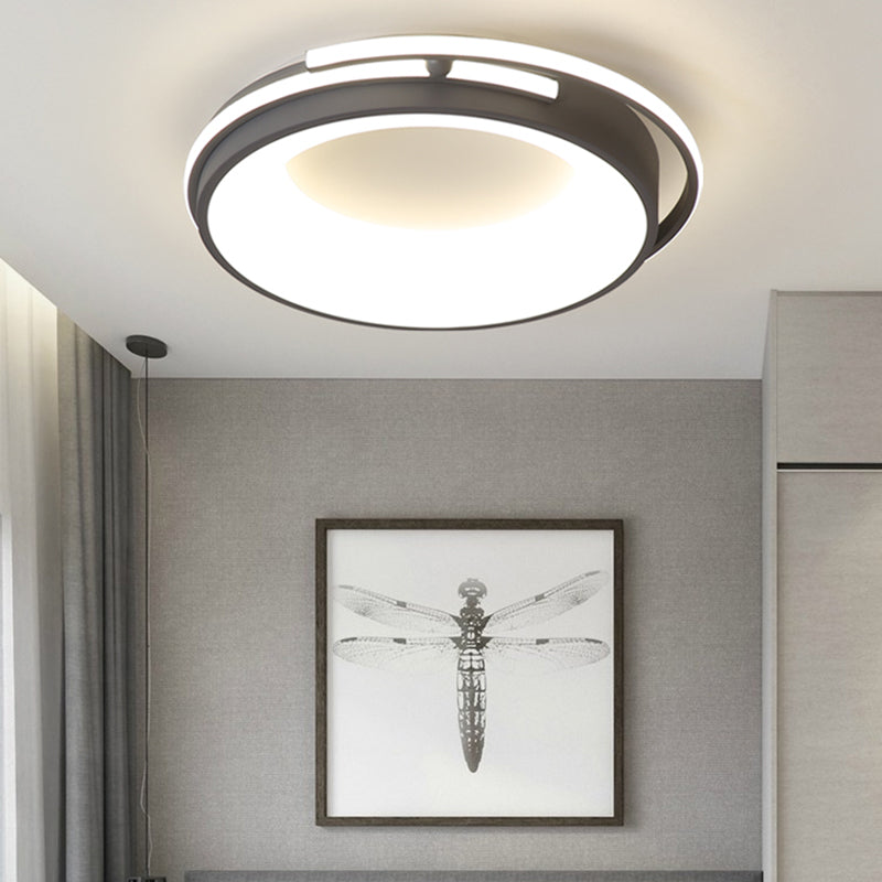 Plafonnier LED contemporain pour salon - Abat-jour rond en acrylique, finition noire/grise, éclairage chaud/blanc/neutre, 12,5"/16"/21,5" de large