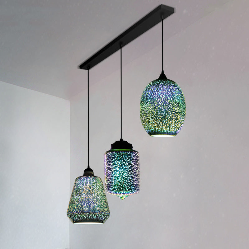 Modern Black Geometric 3D Glass Pendant Lamp For Restaurants / A Linear