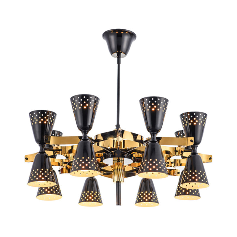 Vintage Hourglass Chandelier Pendant Light - 16-Light Metal Hanging Ceiling Fixture In Black